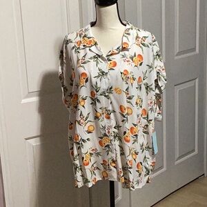 Orange and Green Flutter Sleeve Button Down Shirt